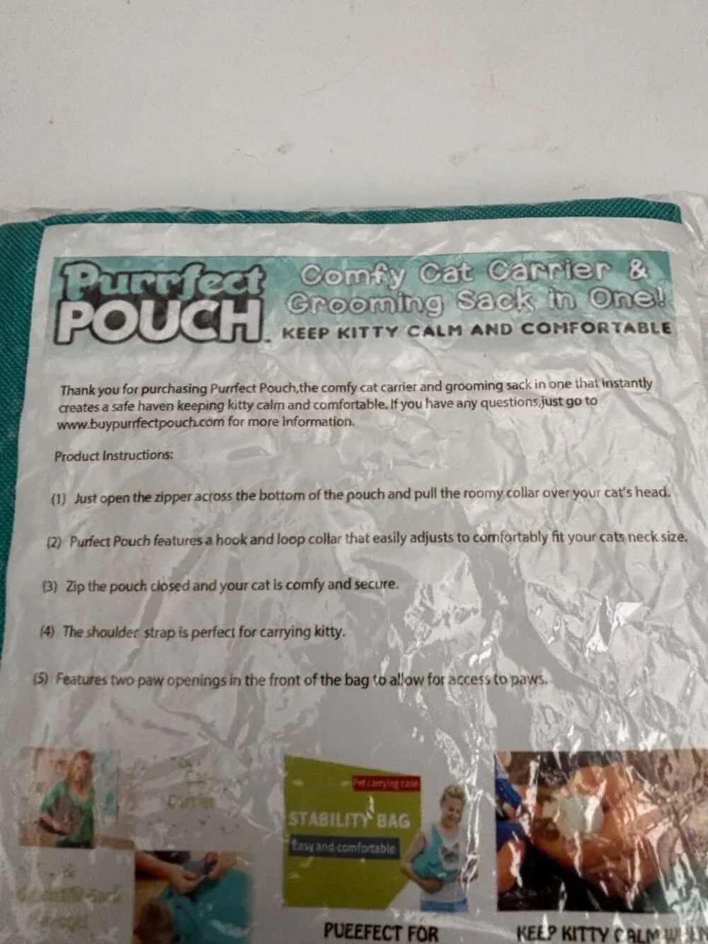 Purrfect Pouch Comfy Cat Carrier & Grooming Sack In One - Teal - Durable & Machi